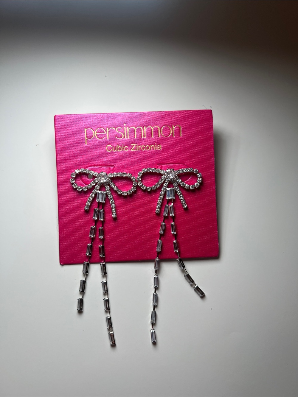 Persimmon Silver Bow Drop Earrings with Cubic Zirconia